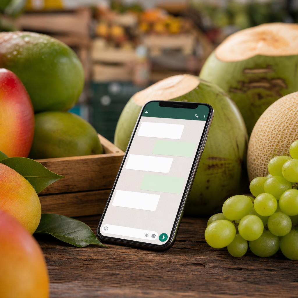 Foto de um celular com WhatsApp aberto para pedir frutas