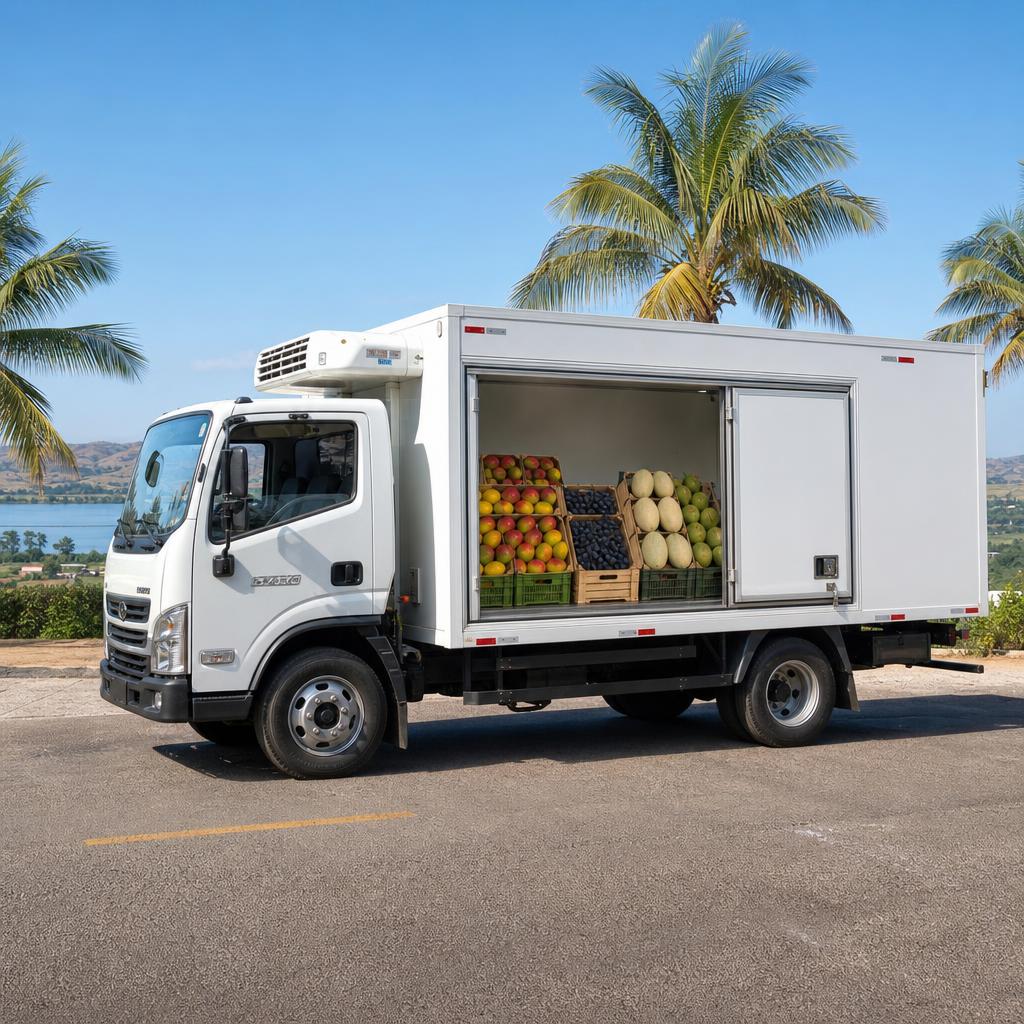Foto de um caminhão de entrega carregado com frutas
